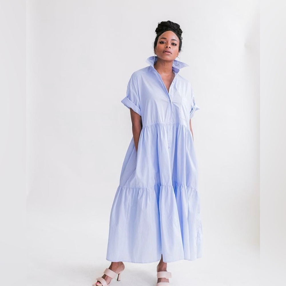 NWT - Mable Cotton Tiered Shirt Dress in Blue 💙 from Number 14 boutique